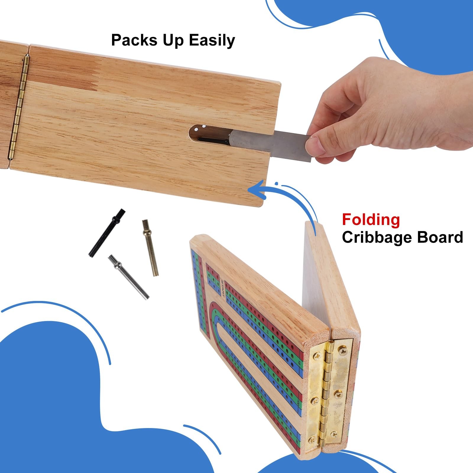 Offelec Upgraded Wooden 15 inches x 3.5 inches, Folding Cribbage Board