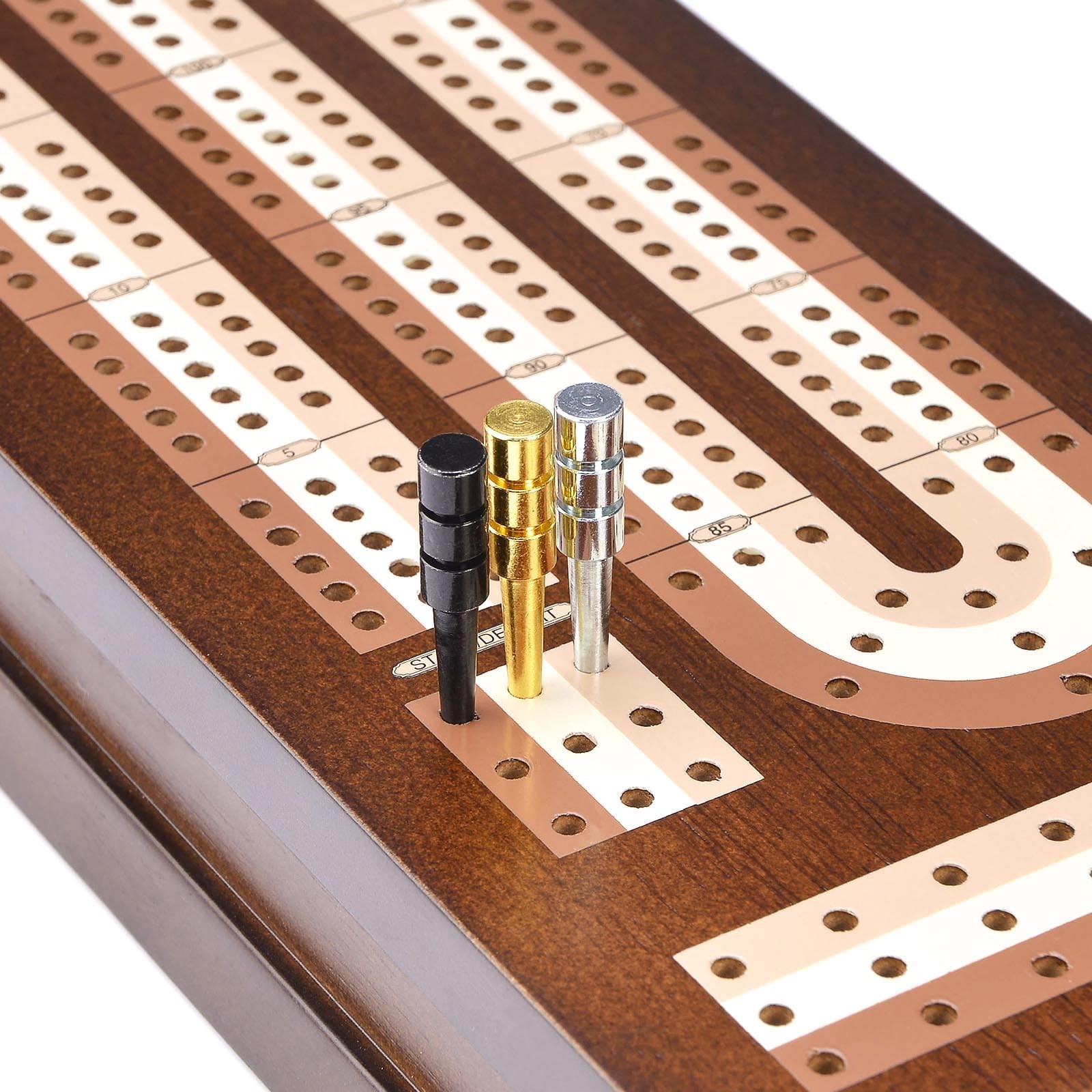 AMEROUS Wooden Cribbage Board 4 x 14.7 x 0.1 inches, Chrome, Brass, Black
