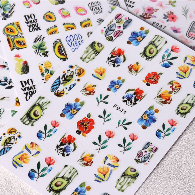 3D Flowers Camellia Nail Stickers Geometric Line Floral Leaf Daisy Decals NS52