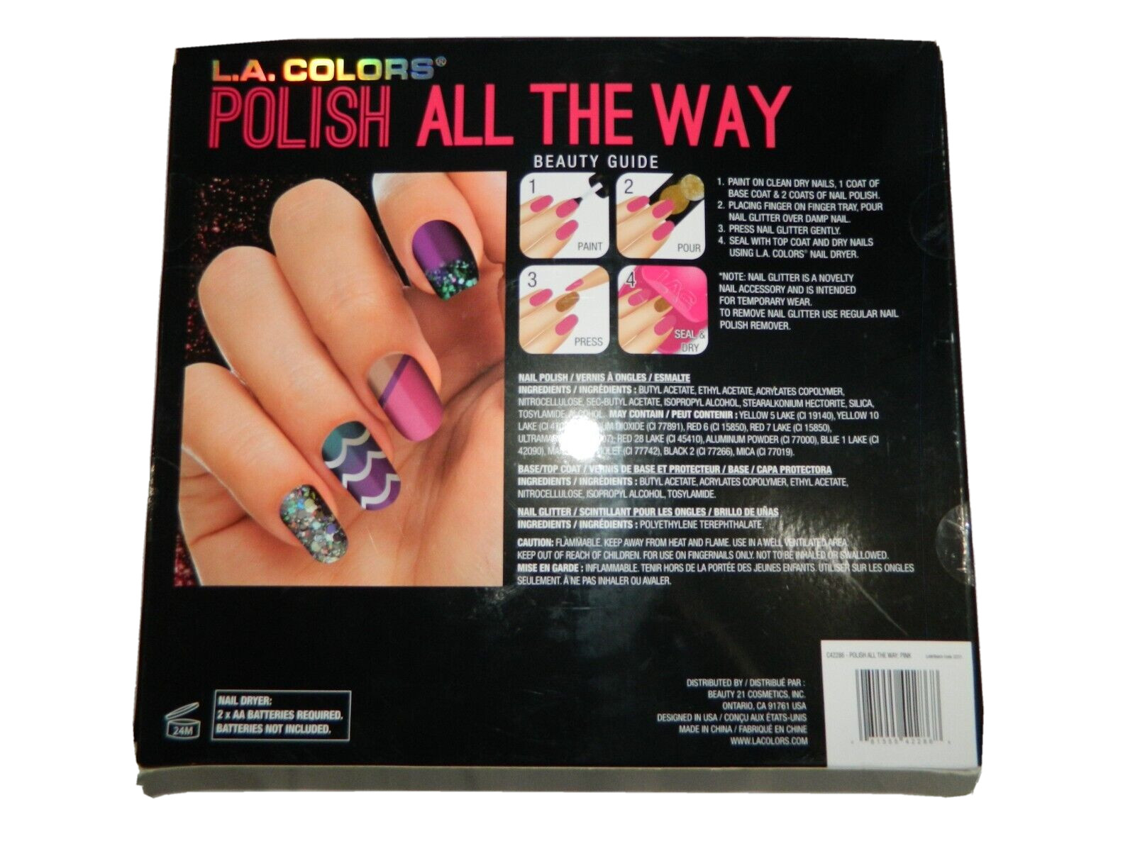 L.A. Colors Polish All The Way 40 Pc Nail Polish Art Design and Pink Dryer Set