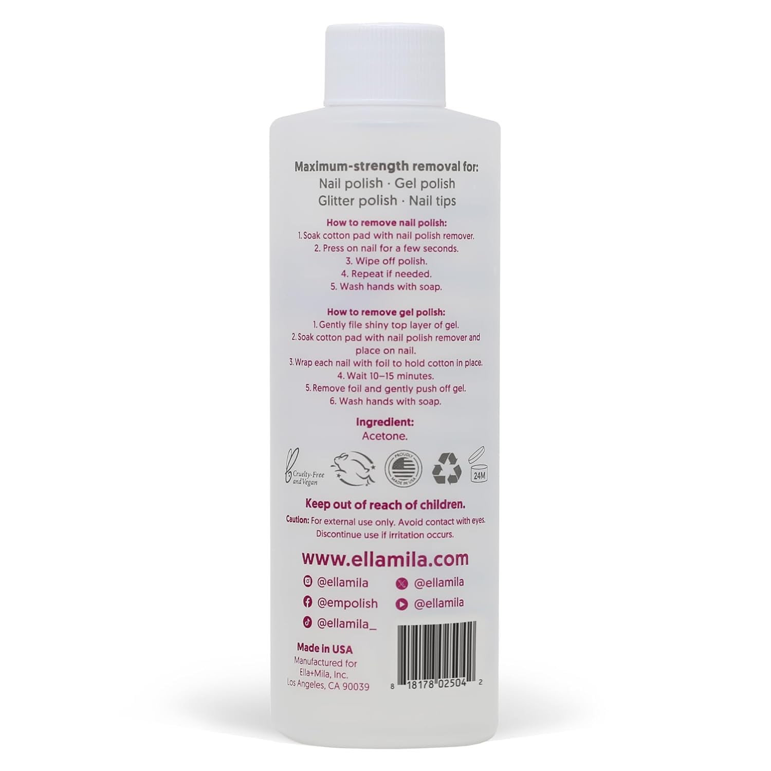 ella+mila 100% Pure Acetone Nail Polish Remover – 16 Fl Oz (Pack of 1)