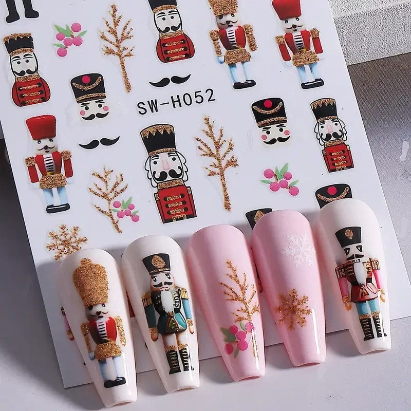 Nail Art Stickers Nutcracker Soldier Gold Glitter Christmas Winter Festive