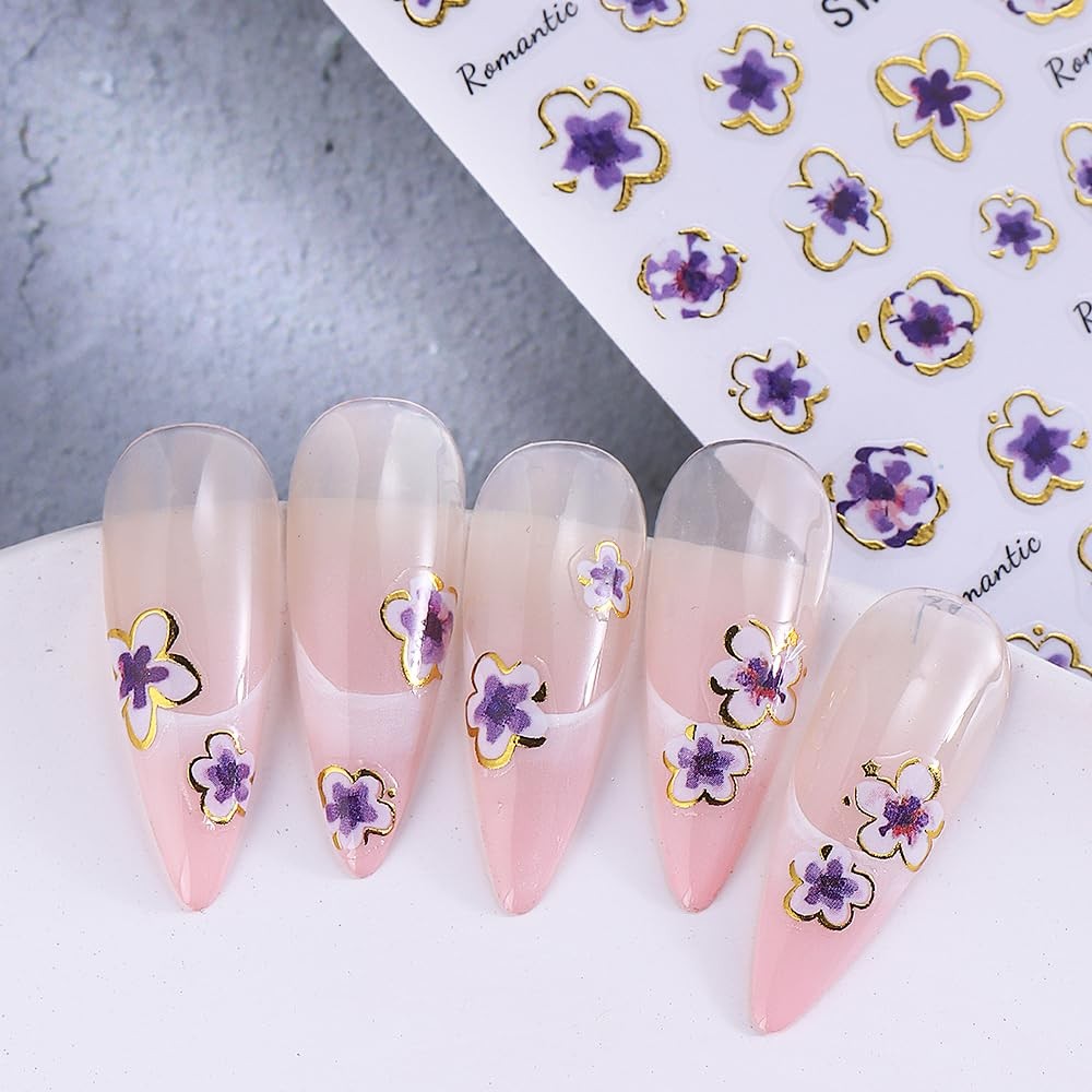 Flower Nail Art Stickers Decals 3D Pink Style6