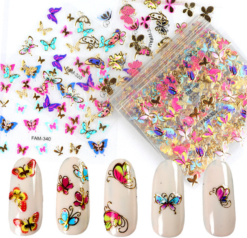 10Pcs 3D Gold Colorful Butterfly Enamel French Nail Art Stickers Manicure #10