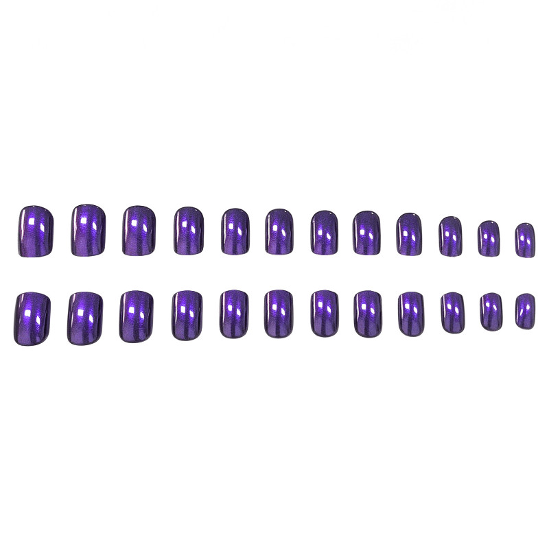 48 Pcs Dark Purple Short Square Press on Nails, Elegant Warm Nude Fake Nails