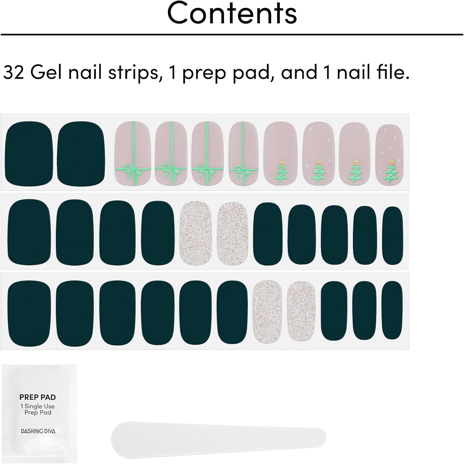 Dashing Diva Gloss Nail Strips Tree Skirt Gel Stickers 32 Pack