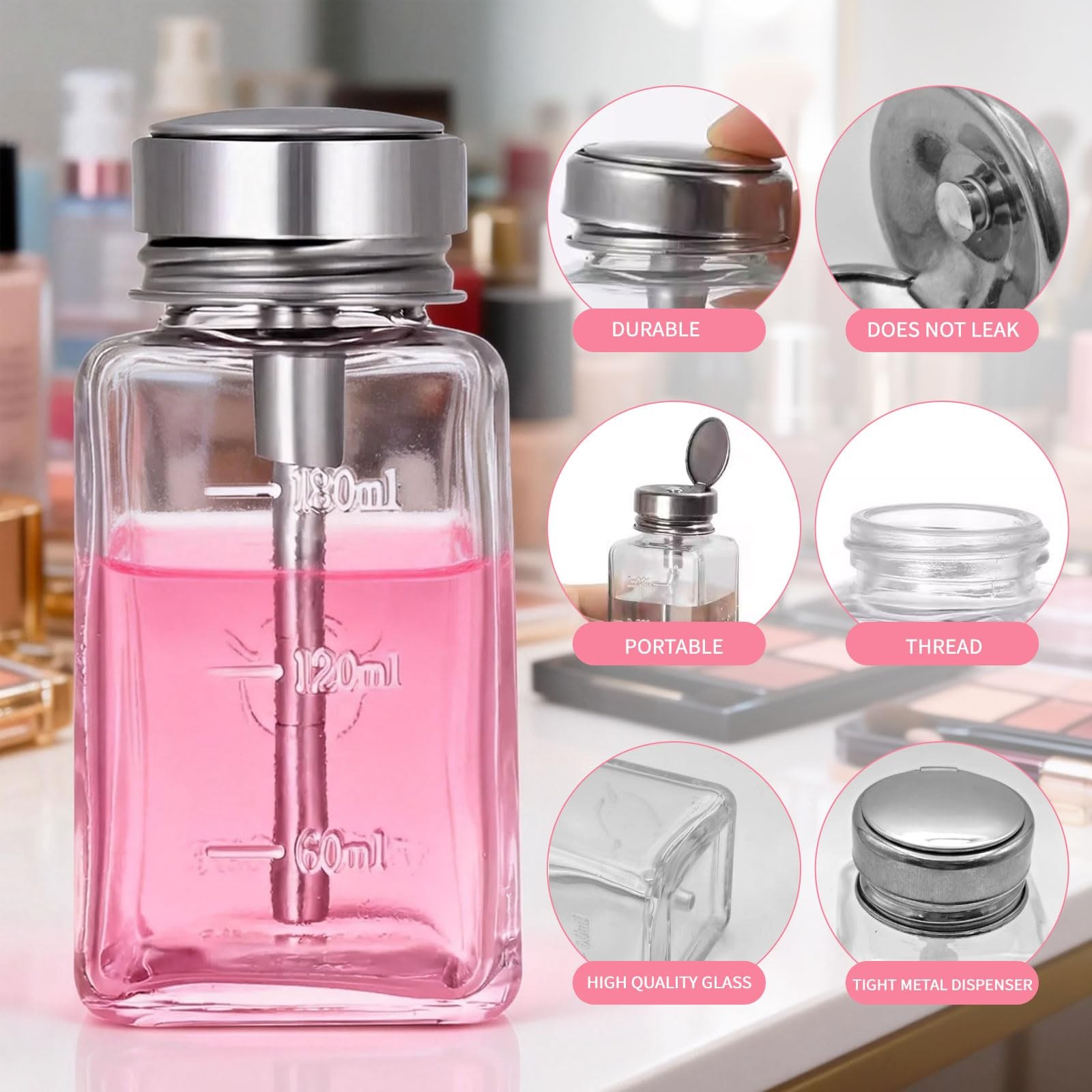 2 Pcs 6 Oz/ 180 ml Clear Pump Dispenser Bottle with Metal Flip Rectangle