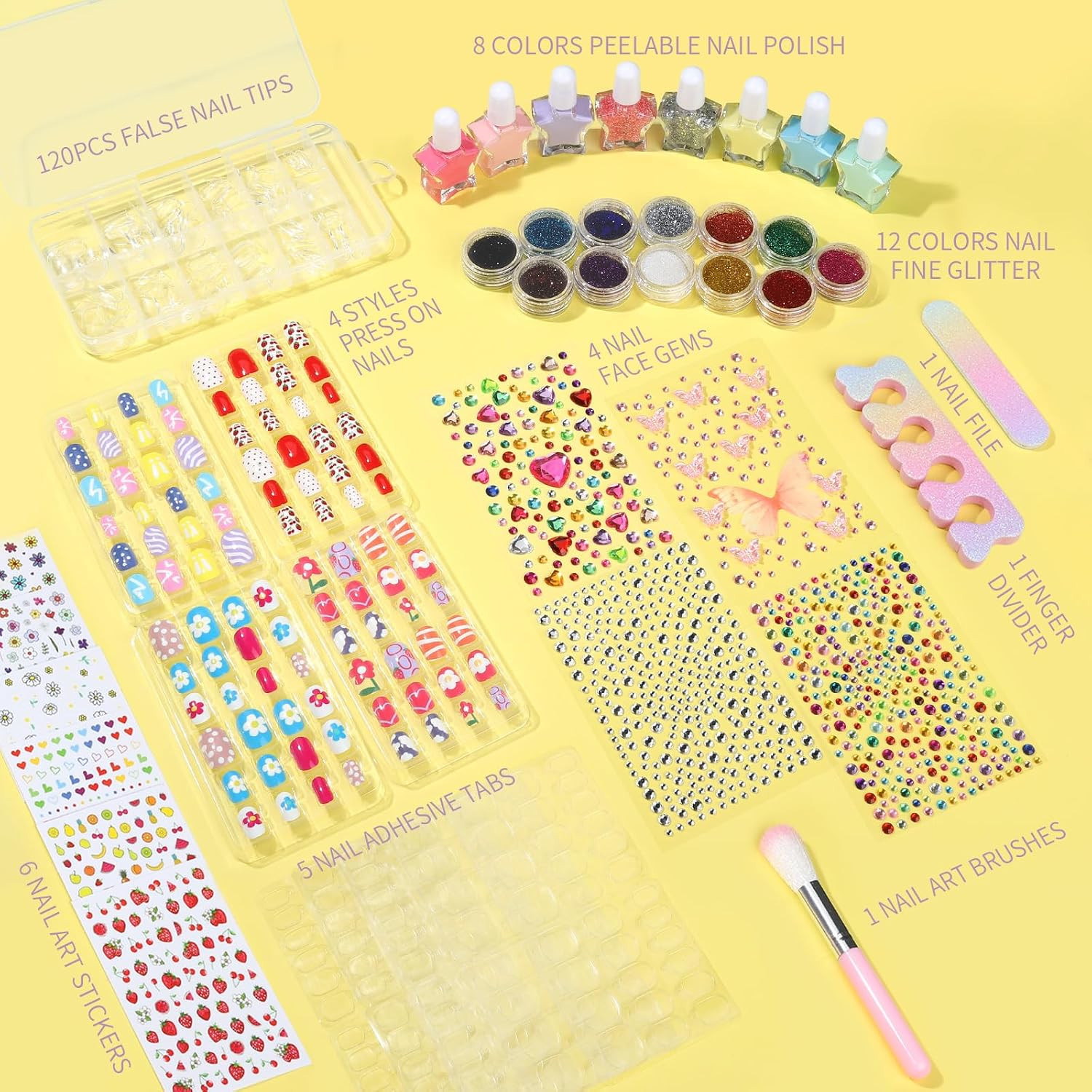 Nail Kit for Girls, Press on Nails for Teens, Nail Polish Set for Girls, False N