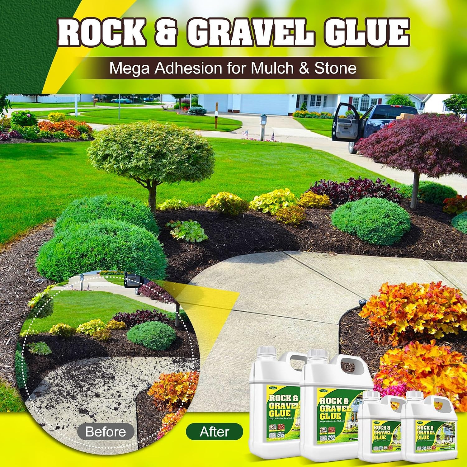 Mulch Glue, Rock Glue 0.5 Gallon / 64Oz – Fast Drying and Long Lasting Pea