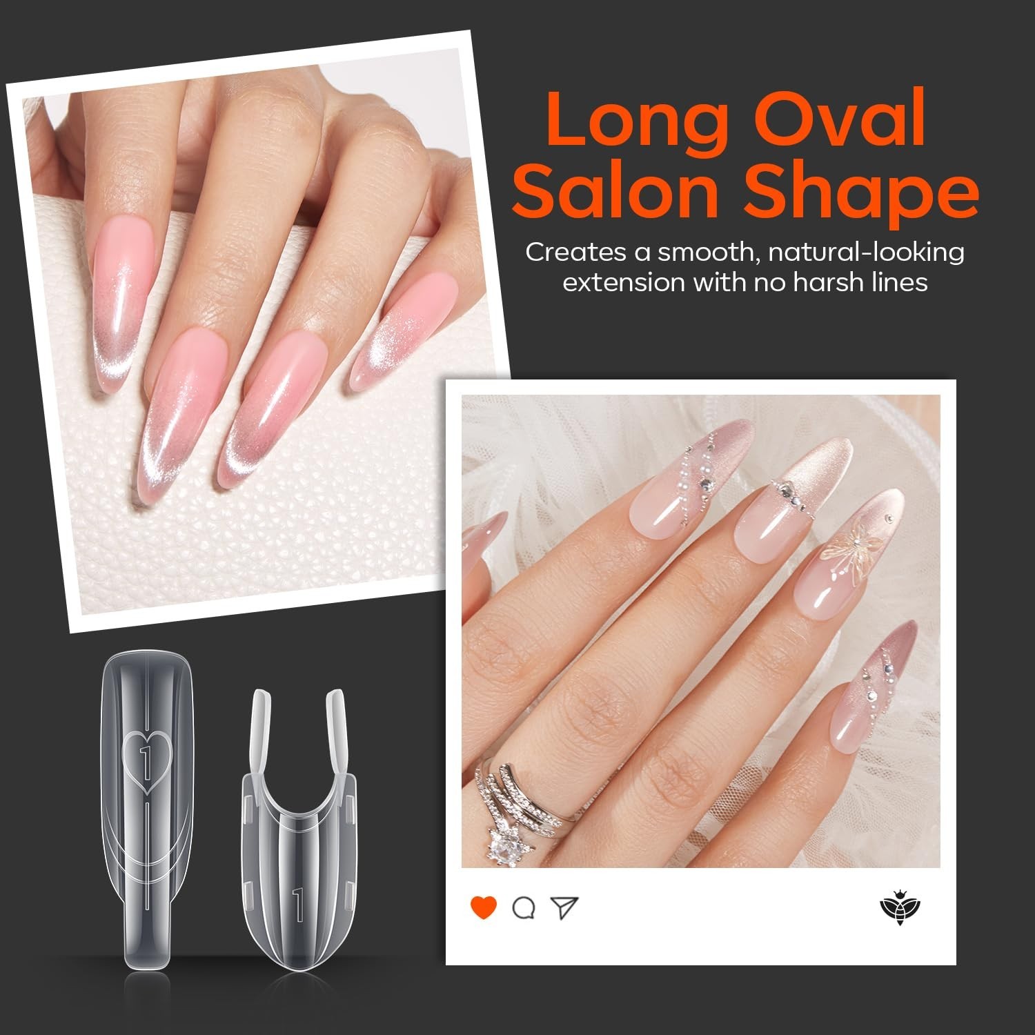 120pcs Dual Nail Forms – Almond Oval, Reusable Gel Extensions, Side Lock Clips