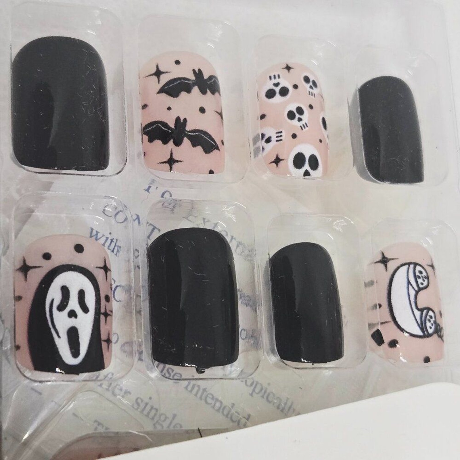 NIB SET OF 2 HALLOWEEN DECOR/PARTY PRESS ON NAILS, GHOSTS, SKELETON, 48 TOTAL