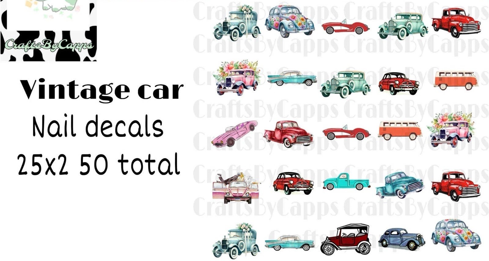 Vintage Cars Waterslide Finger Nail Decals Instructions set of 50 KC Bonus