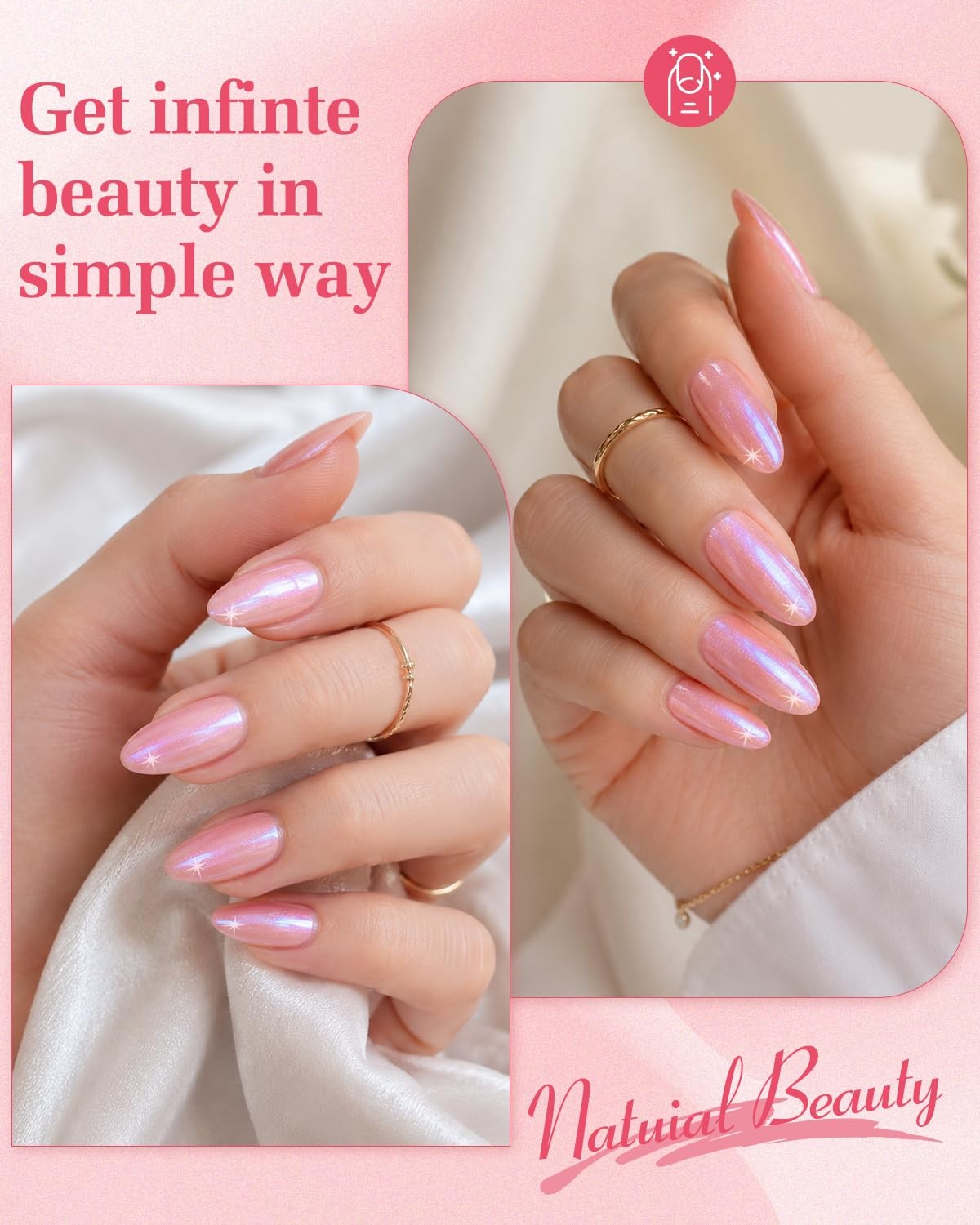 Skiennix Press On Nails-Short Almond Cat Eye Fake Nails | Shining Aurora Spar…
