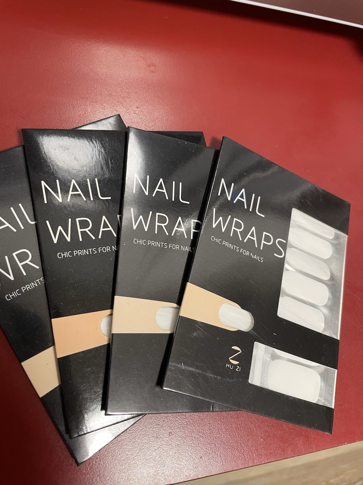 Lot of 4 White Nail Stickers Sleek Stick UV Cured Nail Appliques Wrap Stickers