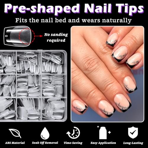 360pc Extra Short Coffin Nail Tips Clear Fake Nails XS Short Coffin XS Coffin