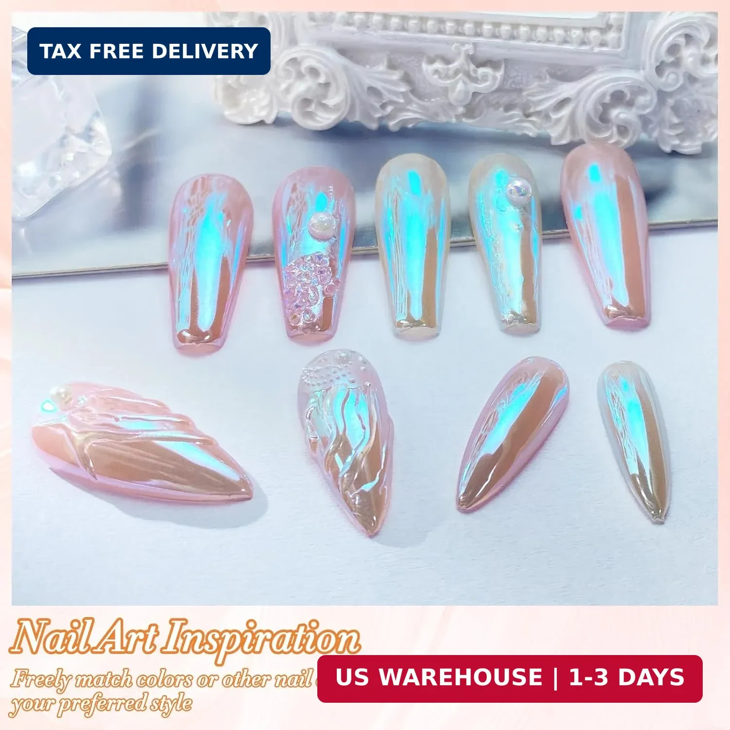 FNNZ Unicorn Chrome Nail Powder, Aurora Unichrome Mermaid Aurora Nail Powder Pig