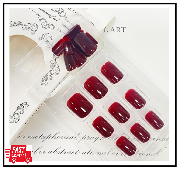 Extra Short Press on Nails Square Wine Red Fake Nails Petite Solid Col