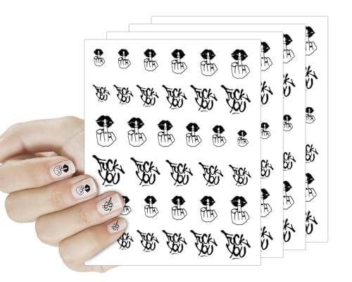 Middle Finger Nail Art Stickers 4 Sheets of Self-Adhesive Nail Decals 2