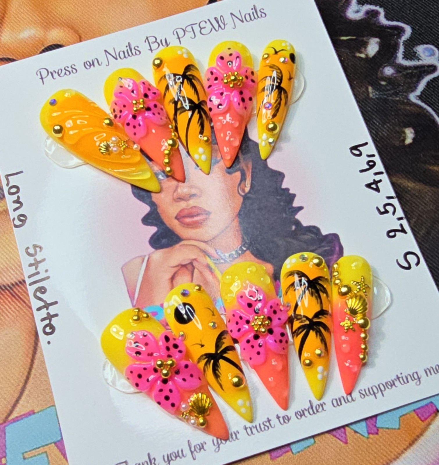 Handmade Gel Press On Nails, Small Size 2,5,4,6,9 Long Stiletto