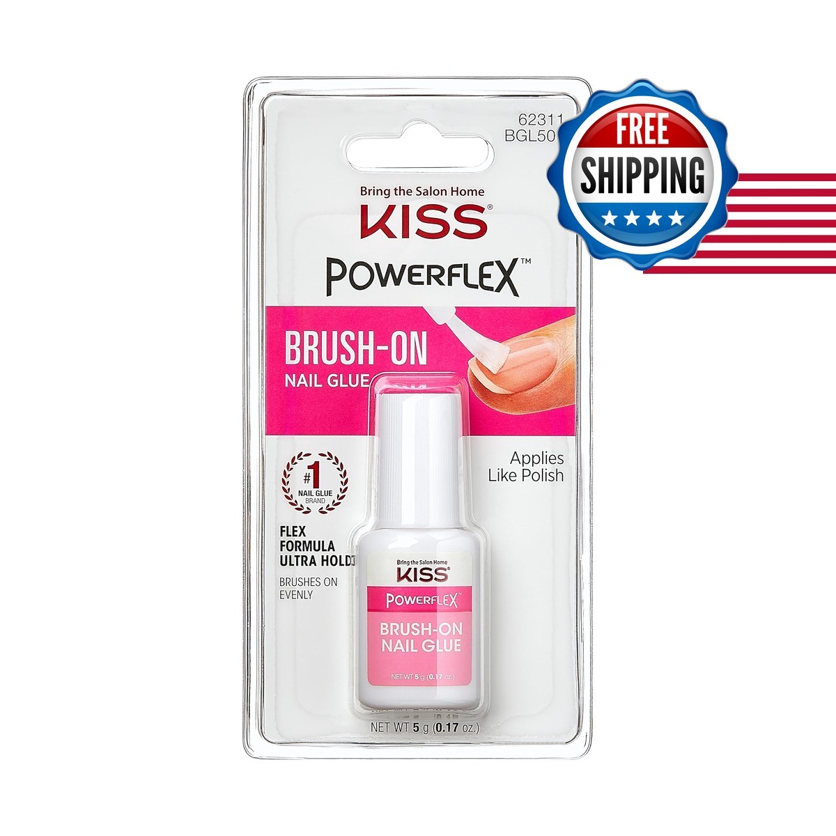 Kiss PowerFlex Nail Glue 0.17 oz Brush-On Applicator Ultra Hold Fast Drying