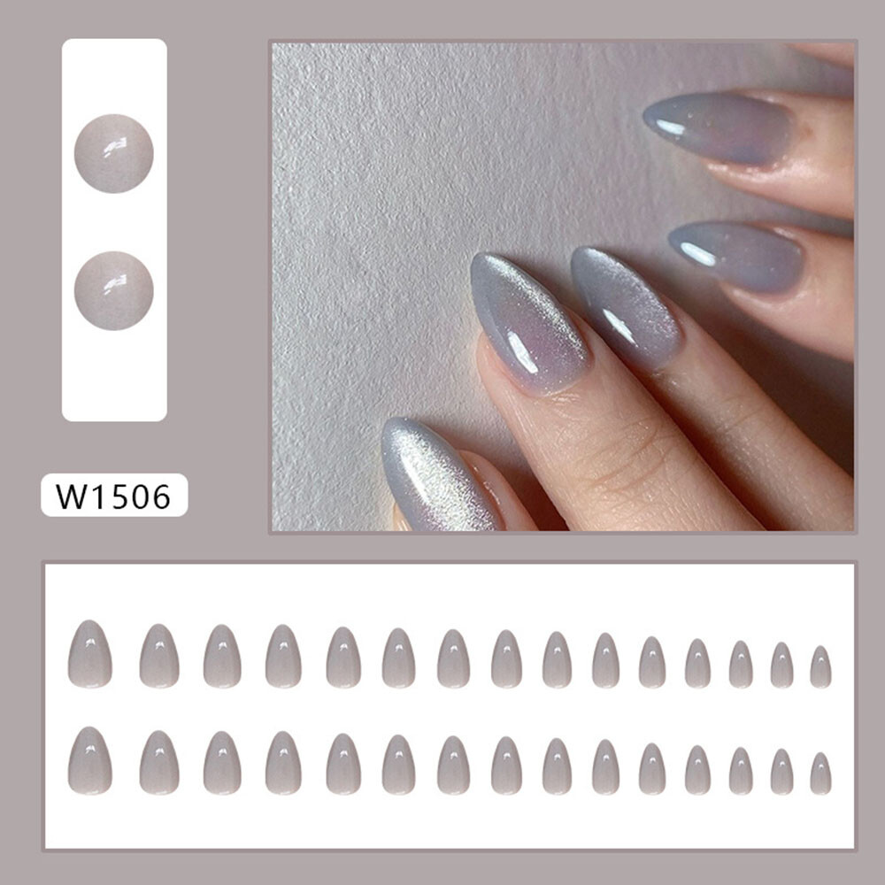 Diamond Cat Eye False Nails Medium Square Press on Nails for Nail Art 24pcs