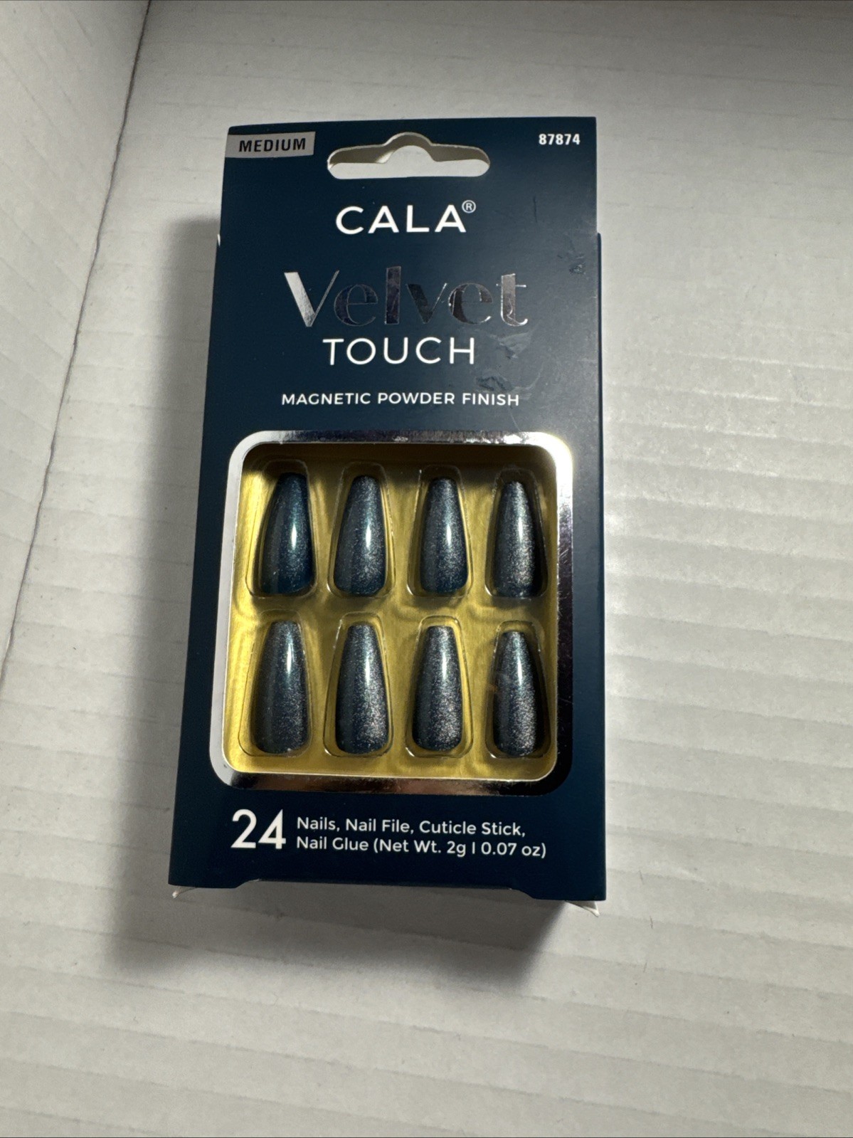 CALA Velvet Touch Magnetic Powder Finish Medium Coffin Press On Nails 24 Count