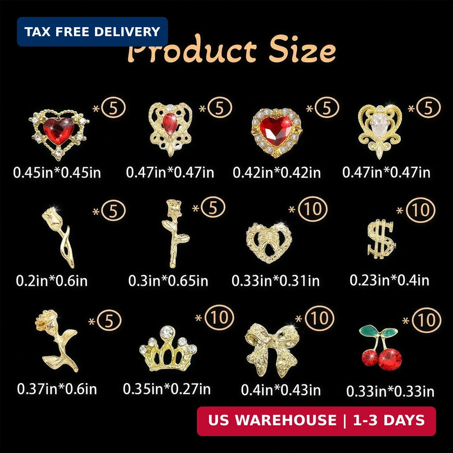 85 Pcs 3D Gold Nail Charms Y2K Bulk Nail Art Decor Set Nail Charms and Gems Incl