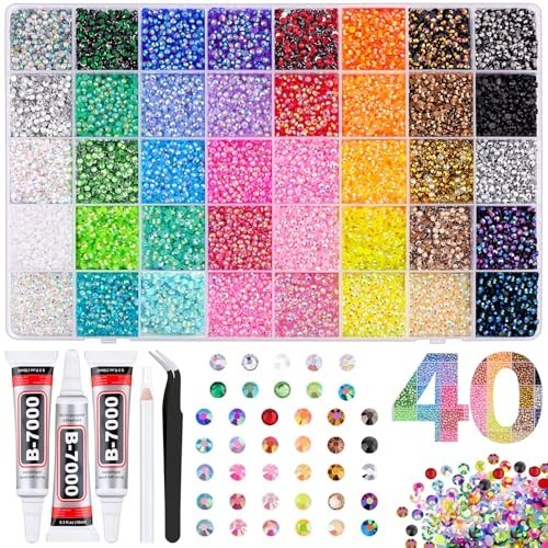 40,000 Pcs Multicolor Jelly Rhinestones & 3 Pcs B7000 Glue for Crafting & Nail A
