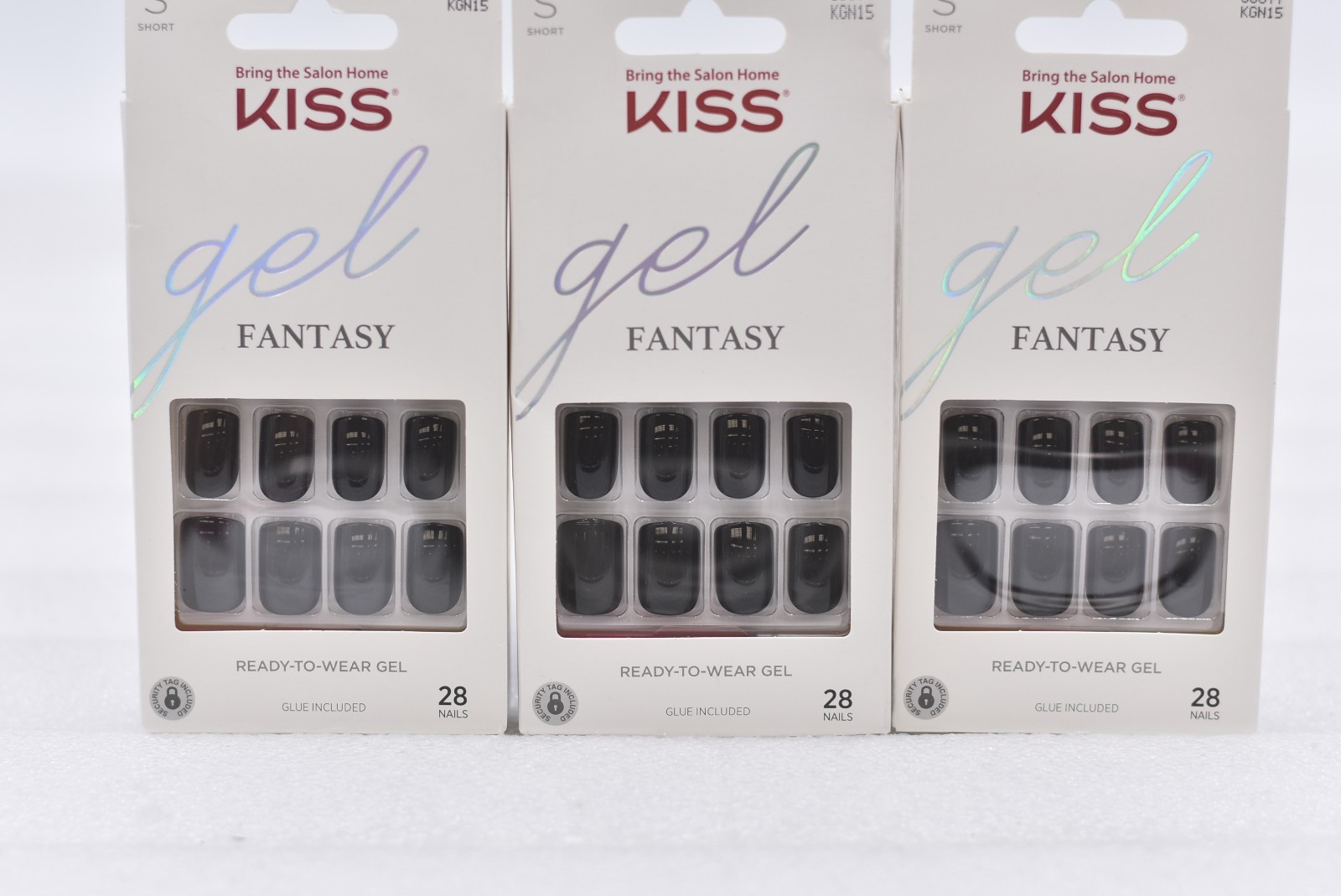 Lot of 3 Kiss Gel Fantasy KGN15 Short False Nails – 28 Nails