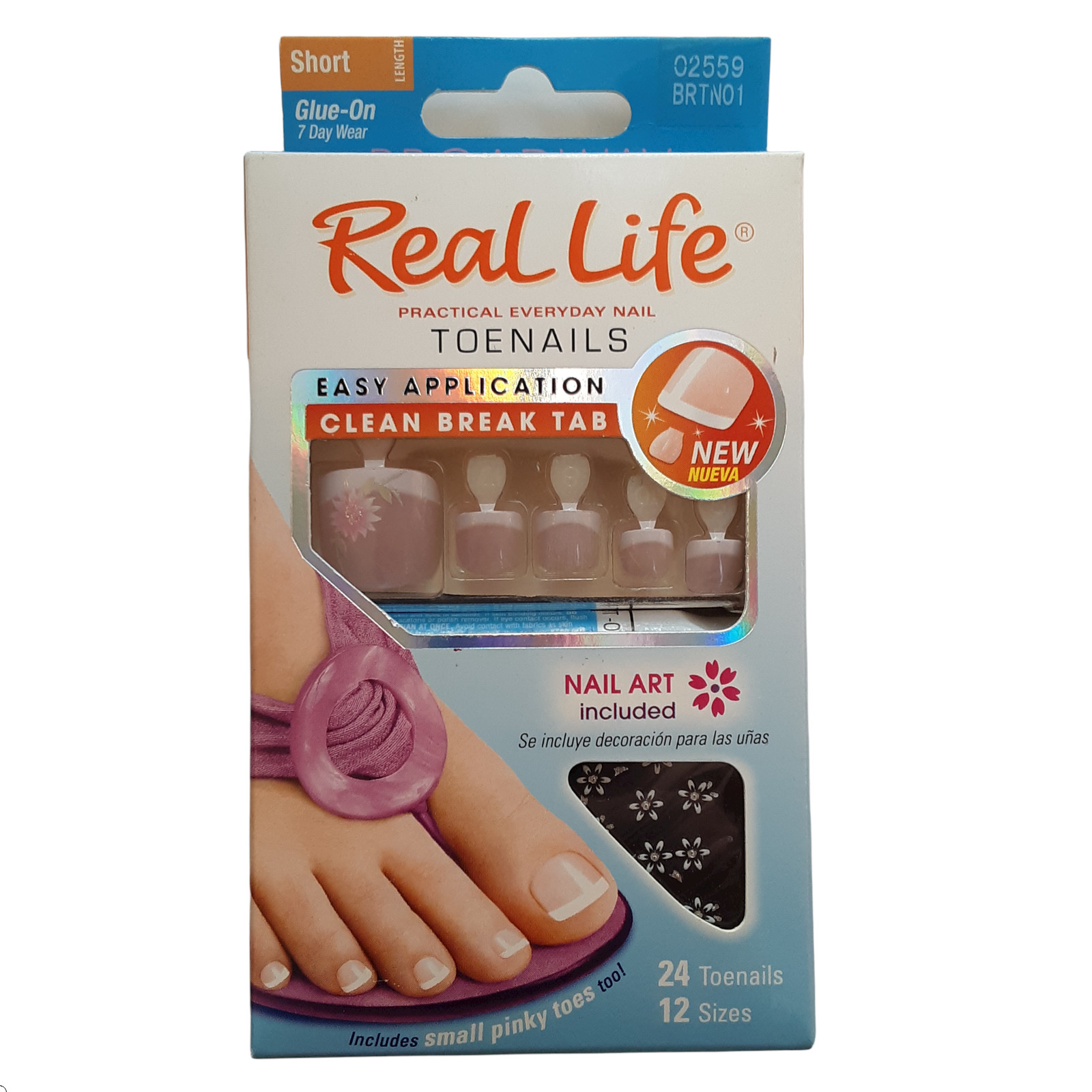 Broadway Real Life Toenails Short French Tip Flowers Nail Art BRTN01