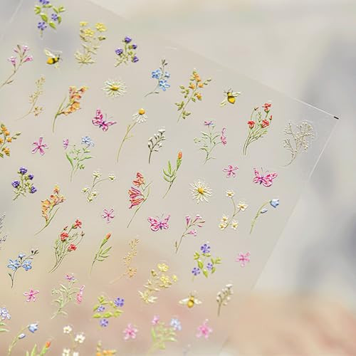 3D Embossed Flower Nail Art Stickers Decals Self-Adhesive 5D Spring Summer