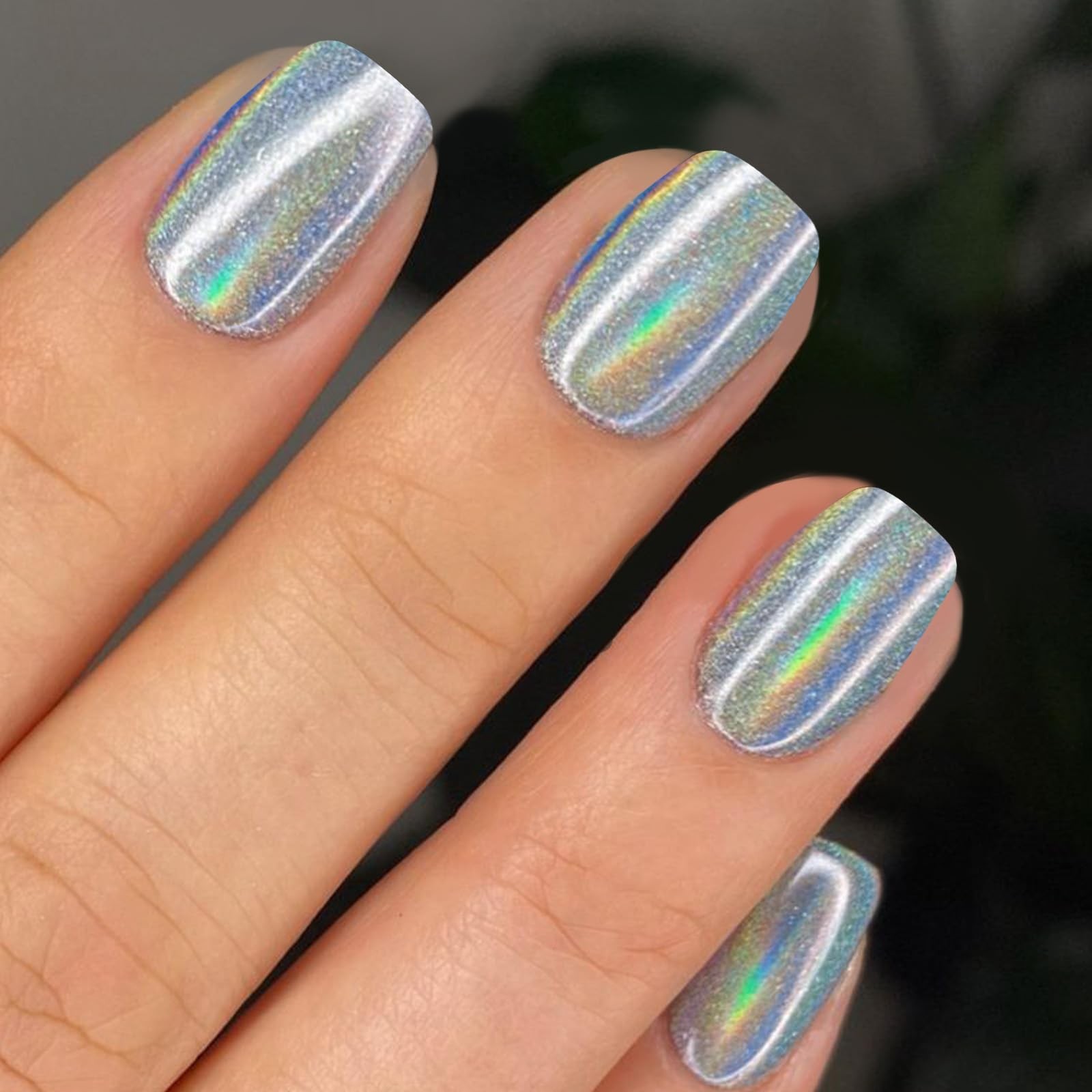 Laser Black Press on Nails Short Square, Rainbow Color Donut Grey Fake Nails …