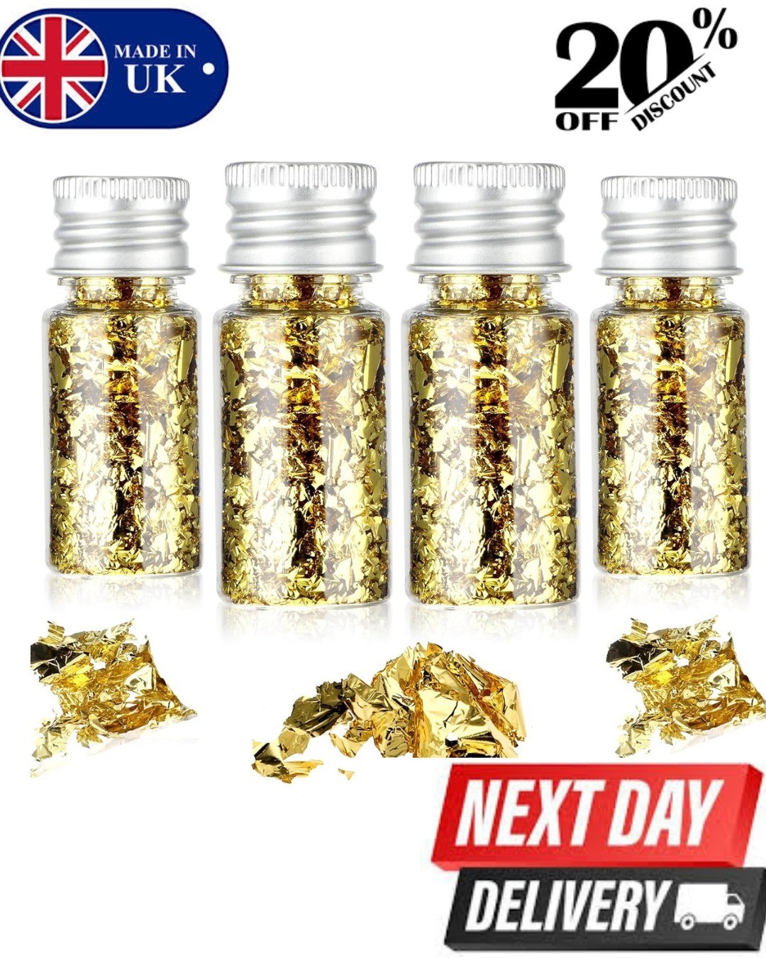 24K Edible Gold Leaf Flakes, Bottles Food-Grade Gold Leaf Edible for Cakes