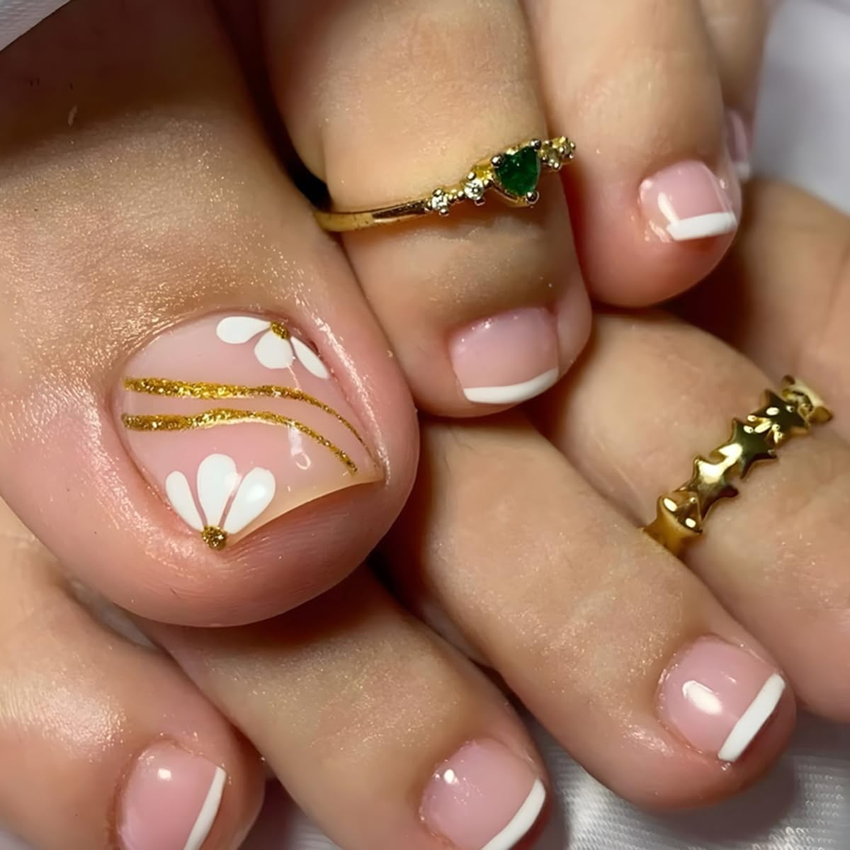 ZIFANHU Press on Toenails for Women, White French Tip Fake Short, Color J07