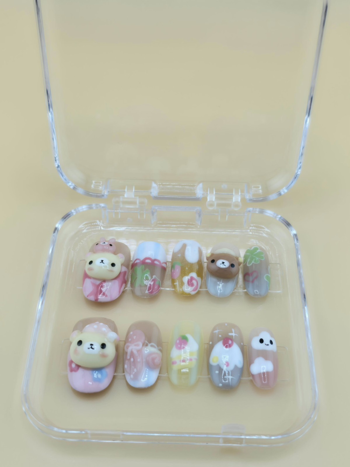 Handmade Press-on Nails Kawaii Teddy Bear (SMALL)