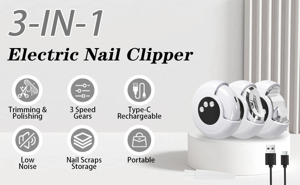 2026 New 3-in-1 Electric Nail Clipper with LED Light & Nail File,
