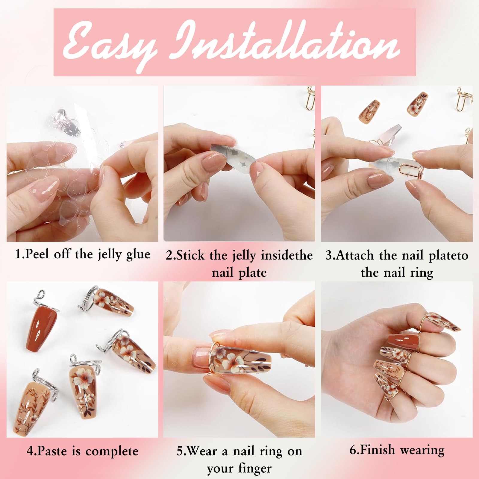 30 Pcs Wudu Nail Rings Adjustable Rings with Adhesive Nail Tabs Clear Nails T…