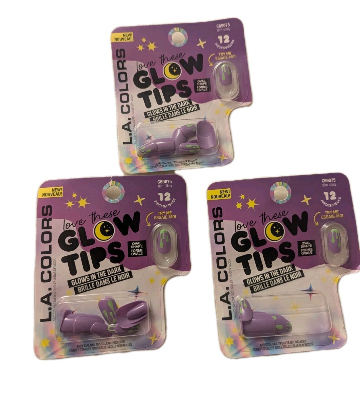 LA Colors Glow In Dark Oval Tips Nails Slim Slimy Witch Halloween Purple Magic