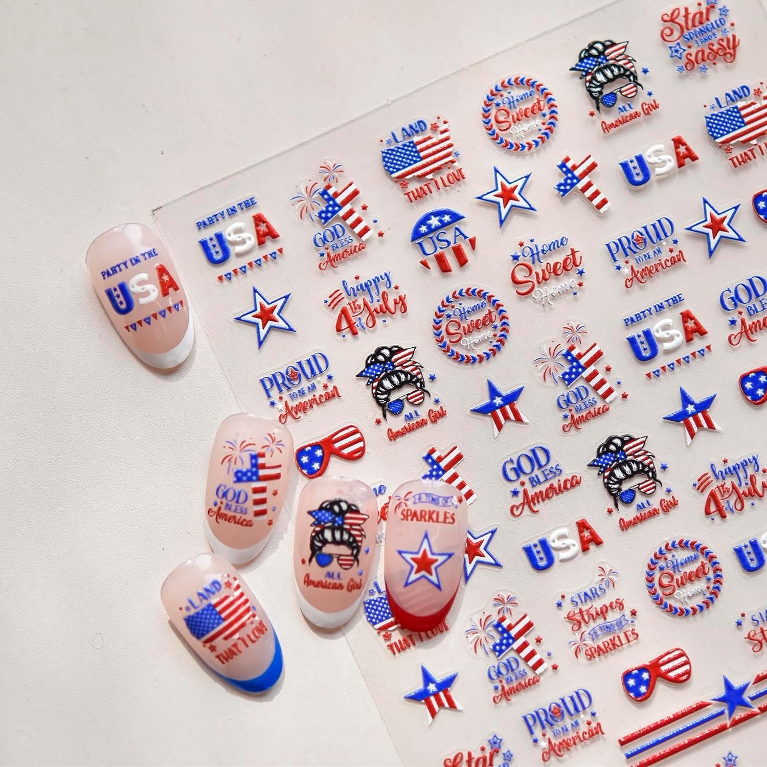 4th of July Nail Art Stickers Star Flag 5D Embossed Self-Adhesive Independence