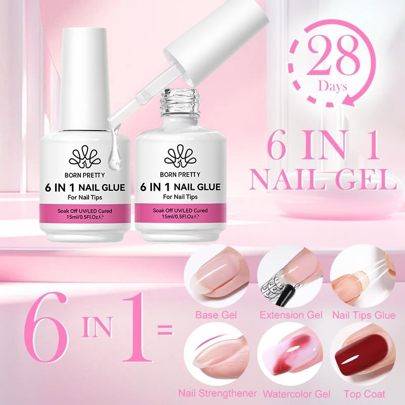 Born Pretty Nail Glue for Tips, 6 in 1 Gel 6 1 Tips