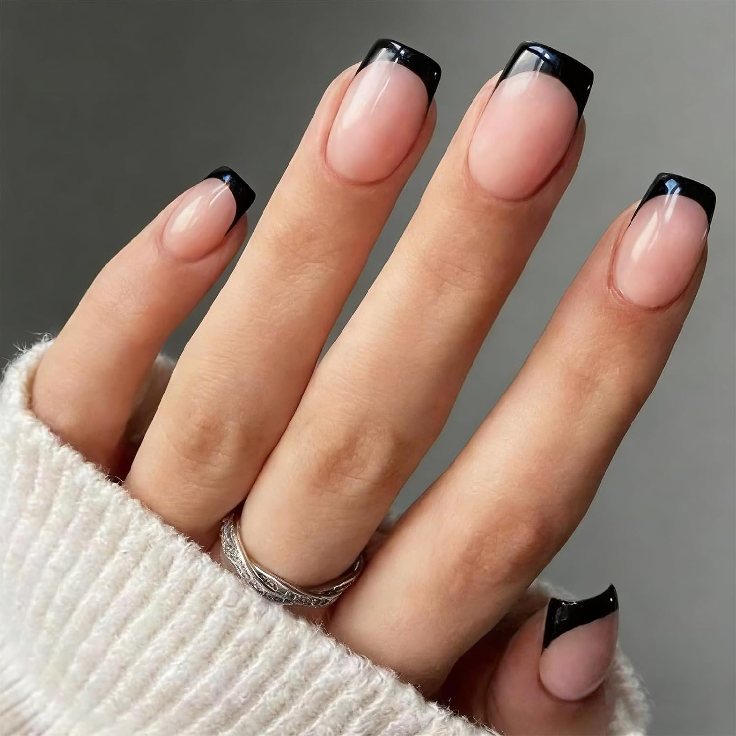Press on Nails Glossy Dark Rose Pink False Nails Medium Length Squoval Nail Art