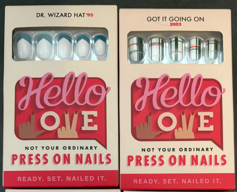 Hello Love ~~ Press On Nails ~~ Available in White Rainbow Purple Plaid French
