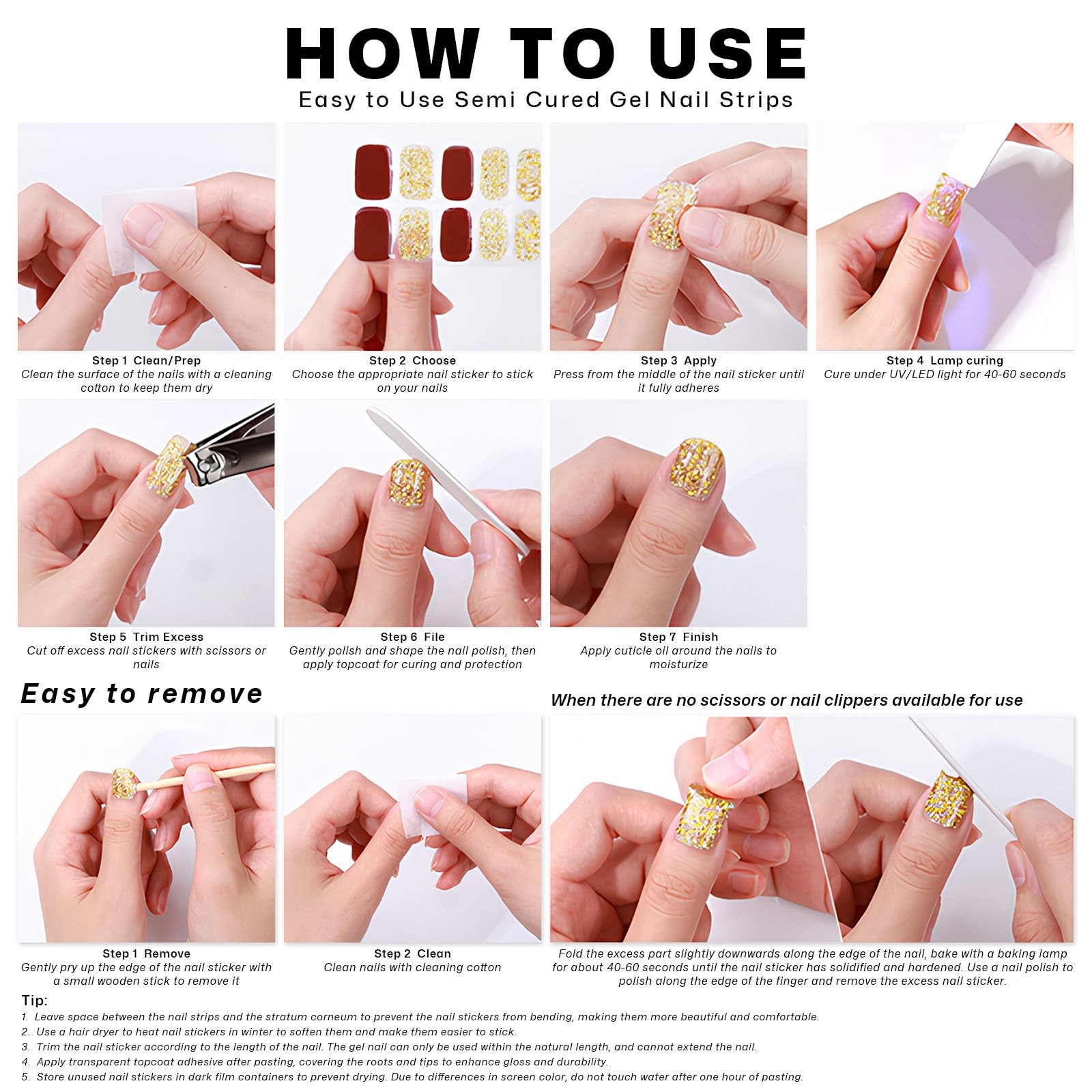 Semi Cured Nail Strips 20Pcs Nails for Use with Any UV/Nail Lamp Easy to Appl…