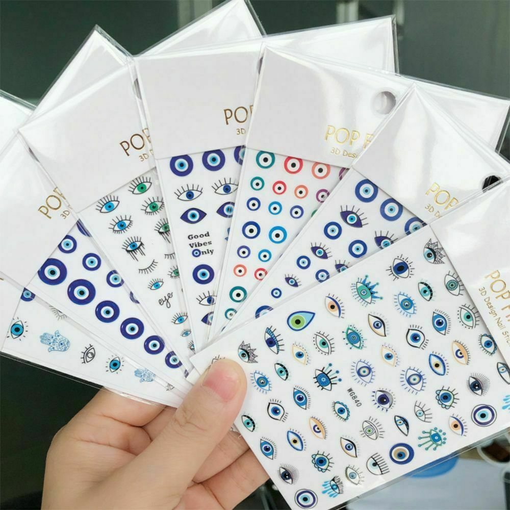 Abstract Color Evil Eye Nail Art Decal Sticker Hamsa Hand of Fatima 3D DIY NH3