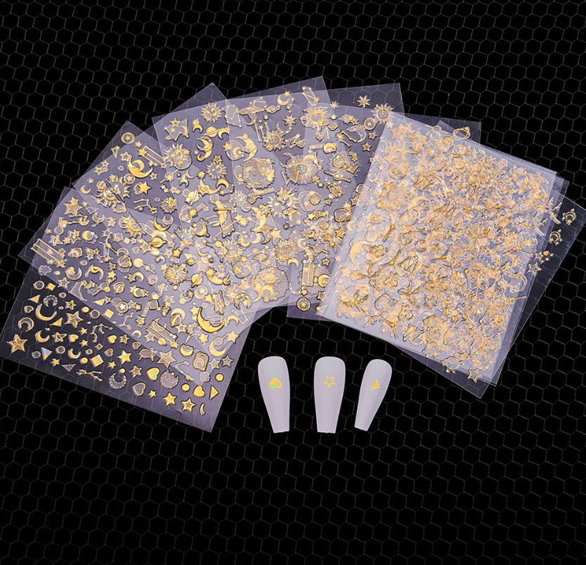 6 Sheets Set Moon Star Sun Gold Silver Nail Art Sticker Decoration Manicure NS53