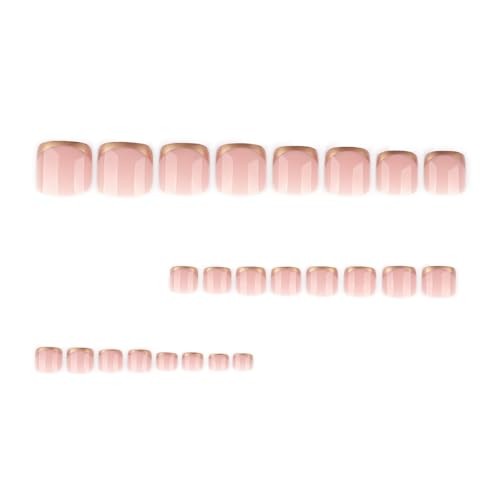 Gold French Tip Press on Toenails Square Fake Toenails Short gold french tip
