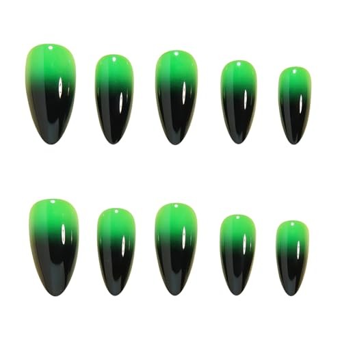 Green Black Gradient Press on Nails Glossy Medium Almond Fake Nails style12