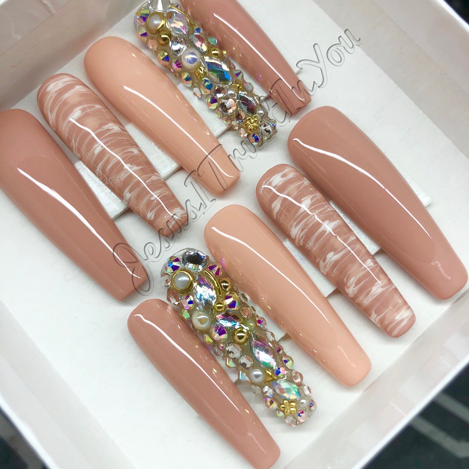BLESSED – 2X XXL BALLERINA GEL PRESS ON NAILS GLUE ON NAILS
