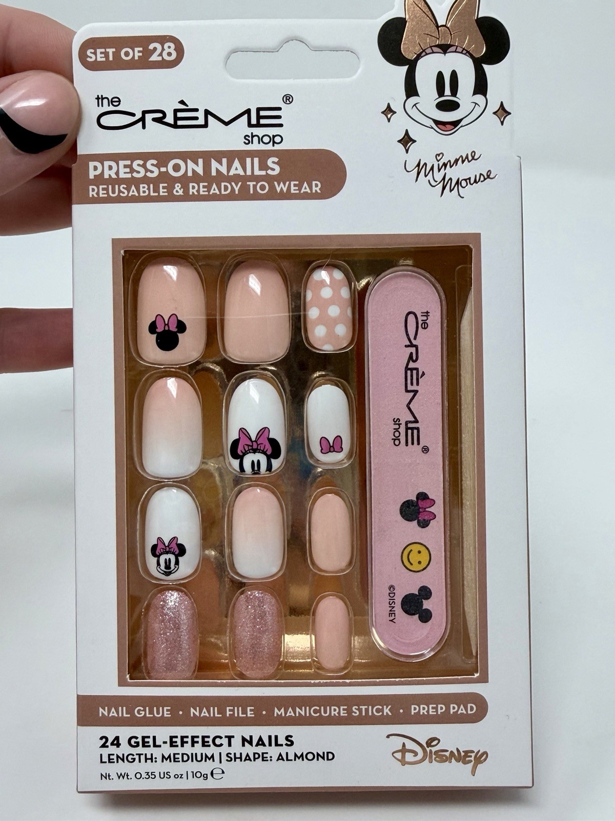The Crème Shop Disney Minnie Mouse Press-On Nails Medium Almond Gel Effect Pink
