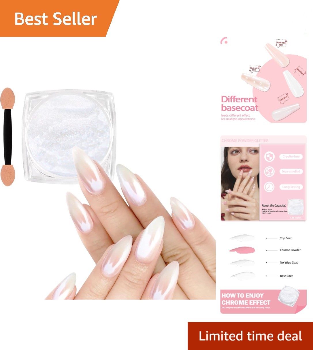 White Pearl Chrome Nail Powder 1g – Iridescent Mermaid Glitter Effect for Nails